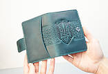 Портмоне для документів шкіряне темно-бірюзове з тисненням Герб Тризуб | для автодокументві, паспорта, військового, фото 3