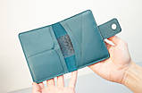 Портмоне для документів шкіряне темно-бірюзове з тисненням Герб Тризуб | для автодокументві, паспорта, військового, фото 4