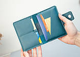 Портмоне для документів шкіряне темно-бірюзове з тисненням Герб Тризуб | для автодокументві, паспорта, військового, фото 5
