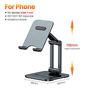 Металева підставка для телефона з регулюванням висоти Baseus Desktop Biaxial Foldable Metal Stand (сірий), фото 8