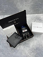 Мужской подарочный набор Tommy Hilfiger ремень и кошелек из натуральной кожи в подарочной коробочке