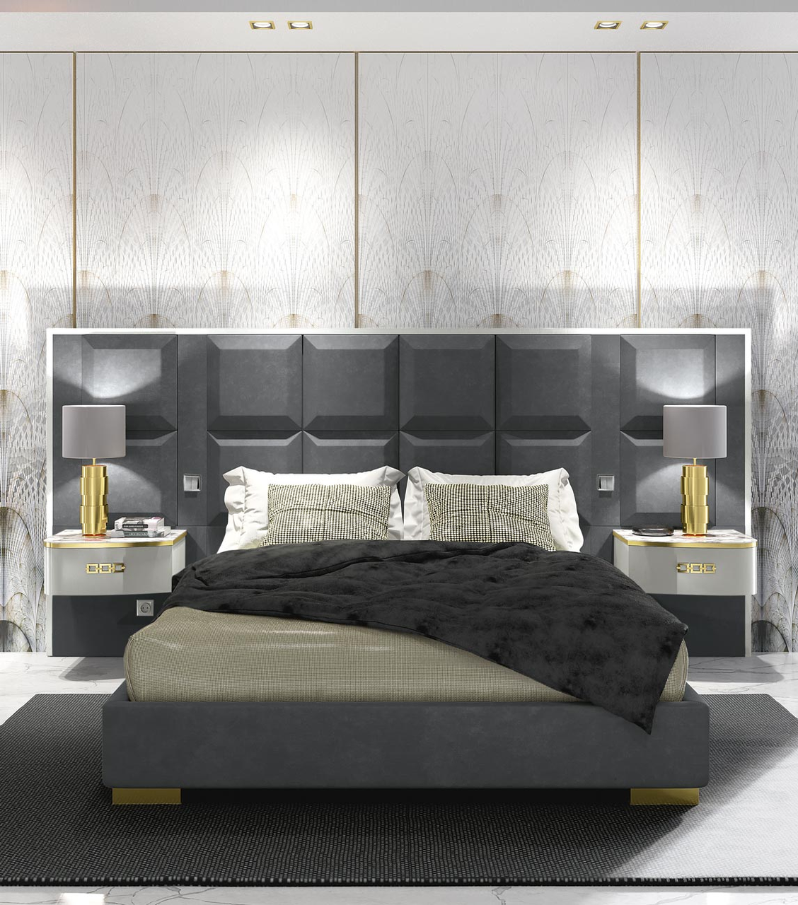 Спальний гарнітур Meraviglia колір сірий /золото / білий мармур, фото 1