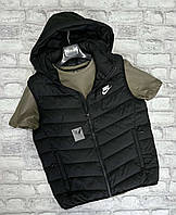 Мужская жилетка Nike черная с капюшоном большие размеры, спортивная жилетка Найк батал на весну