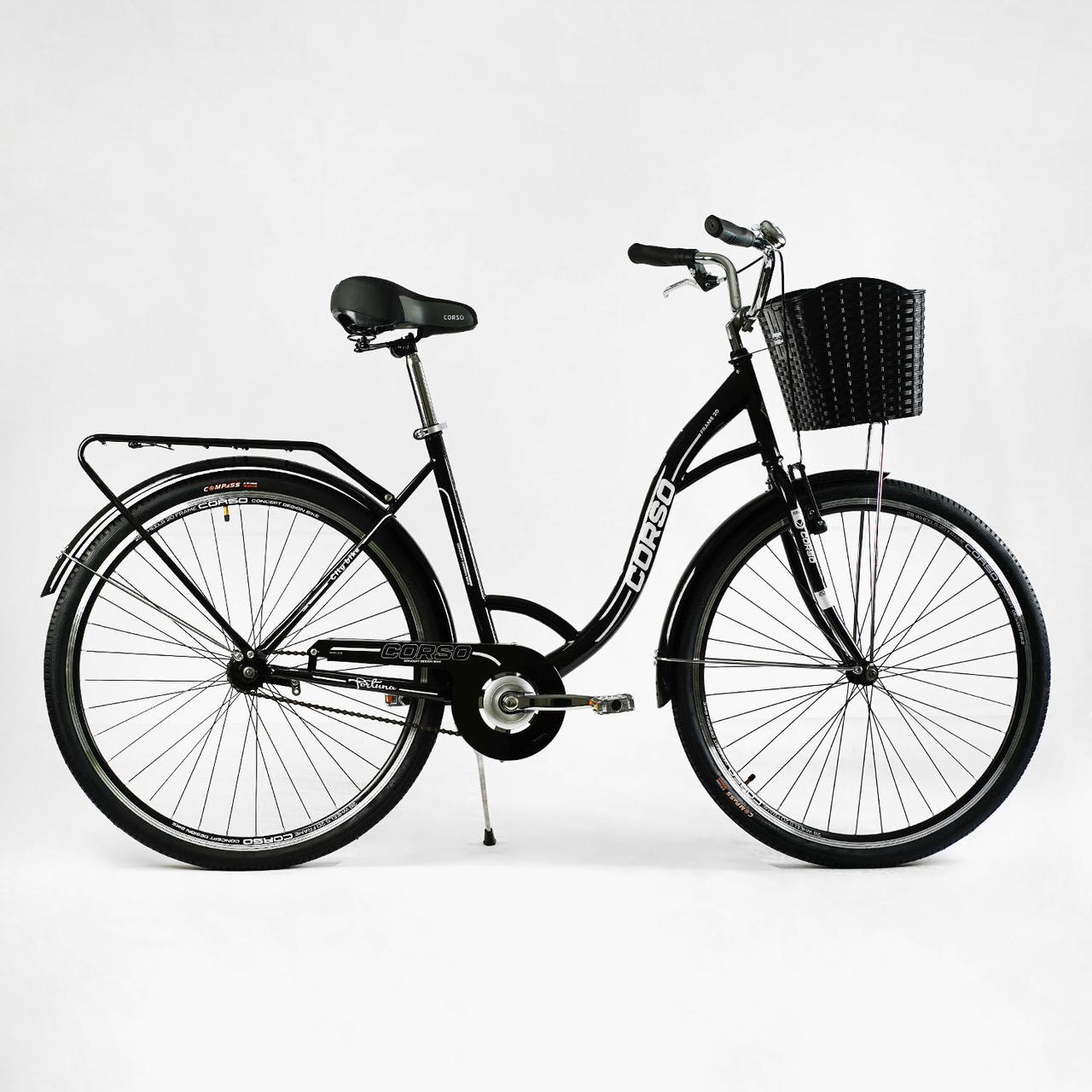 Велосипед міський дорожній 28" Corso Fortuna FR-28163 чорний на зріст 178-185 см