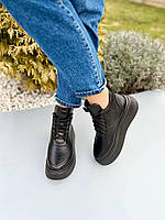 Черные женские кожаные высокие кеды кроссовки Кеды на платформе натуральная кожа черные женские 38