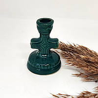 Подсвечник зеленый в форме креста из керамики, отверстие 12 мм