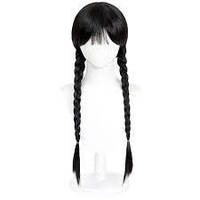 Перука жіноча дитяча 70 см синтетична Венздей Адамс з косичками