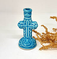 Підсвічник розіп’яття блакитний з кераміки, висота 8 см