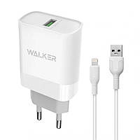 Сетевое зарядное устройство (адаптер) 2в1 WALKER WH-35 1USB/QC3.0/3A/15W + Lightning white