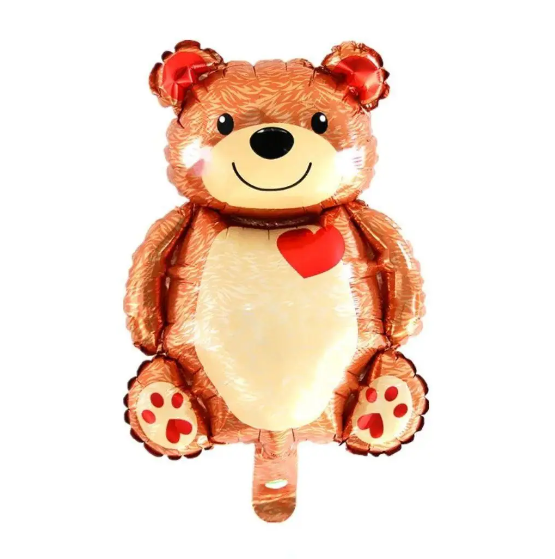 Фольгована кулька міні-фігура "Ведмедик з серцем" коричнева (25см) 1шт.