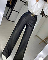 Стильные трендовые женские брюки-палаццо эко-кожа на флисе 42-44, 46-48, 50-52, 54-56 "AMUR"