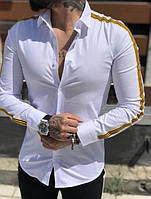 Фирменная молодежная приталенная стильная мужская рубашка белая тах_ТВ