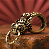 Ретро антикварні брелок з чистої латуні з червоними очима і головою дракона для ключів автоключів і сигналізації