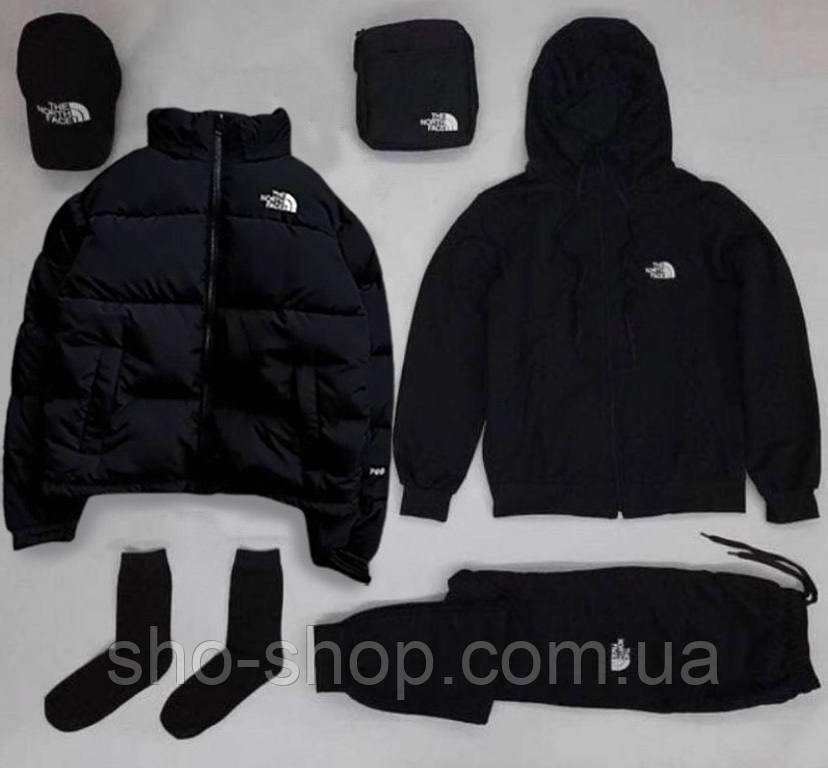 Чоловічий спортивний костюм ФЛІС Комплект з курткою The North Face (худі на змійці + штани +куртка + кольтка +куртка), фото 1