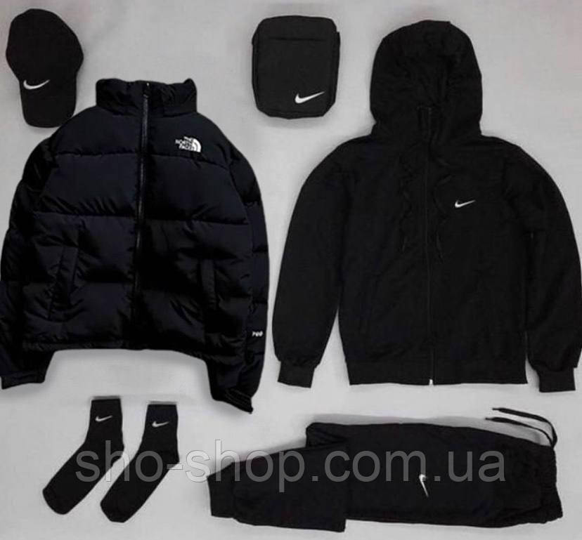 Чоловічий спортивний костюм ФЛІС Комплект Nike з курткою The North Face (худі на, фото 1
