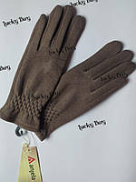 Женские коричневые однотонные сенсорные перчатки