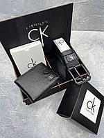 Мужской подарочный набор Calvin Klein Jeans ремень и кошелек из натуральной кожи в подарочной коробочке