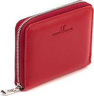 Компактный женский кошелек из натуральной кожи на молнии красного цвета ST 330
