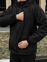 Мужская ветровка с капюшоном на молнии черная Куртка осення весення