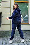 Жіночий велюровий костюм однотонний великого розміру з капюшоном батал чорний бордо синій моко, фото 2