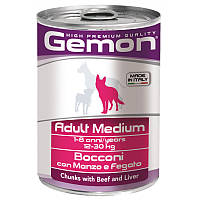 Влажный корм для собак средних пород Gemon Dog Adult Medium кусочки с говядиной и печенью 415 гр