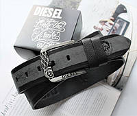 Мужской кожаный ремень для джинсов Diesel black&grey