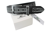 Мужской кожаный ремень для джинсов Lacoste black&grey