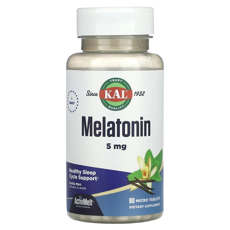 Мелатонін KAL "Melatonin" м'ята ванільна, 5 мг (90 мікротаблеток), фото 1