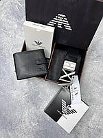 Мужской подарочный набор Armani Exchange ремень и кошелек из натуральной кожи в подарочной коробочке