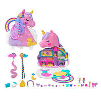Игровой набор Салон красоты Единорога Polly Pocket Полли Покет 2-In-1 Travel Toy Rainbow Unicorn Salon