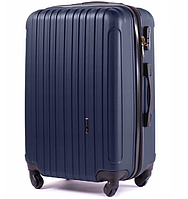 Средний чемодан пластиковый четырехколесный WINGS с расширением чемодан М синий на 4х колесах