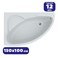 Кутова акрилова ванна асиметрична FIONA 150x100 см ліва з ногами та панеллю біла Swan якісна (Гарантія 12 міс)