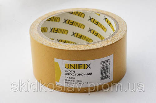 Скотч двосторонній UNIFIX на тканинній основі 50 мм х 10 м Жовтий (051764) SK, код: 1721524