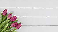 Белая доска с розовыми тюльпанами - виниловый фотофон