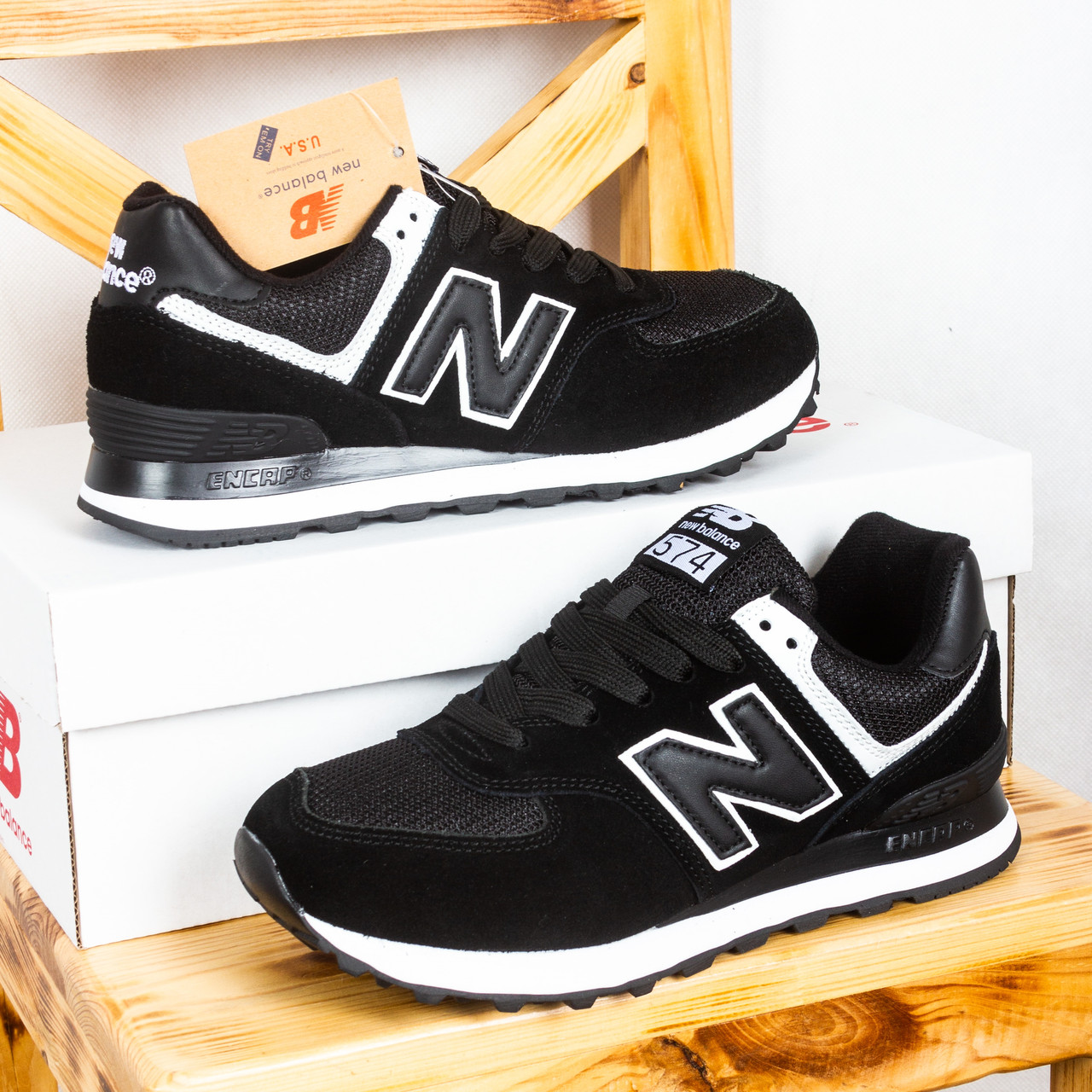 ТОП Кросівки New Balance 574 чорні з білим