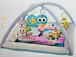 Дитячий розвиваючий килимок для новонароджених та немовлят з брязкальцями бортиками дугами та музична іграшка