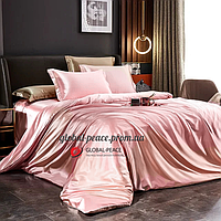 Атласное Розовое Двуспальное постельное белье Moka Textile и Дополнительные Золотые наволочки 2 шт
