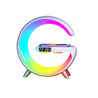 Портативная колонка c RGB-подсветкой BT/TF/Wireless Charger/USB/FM/AUX/Clock 15 Вт, белая