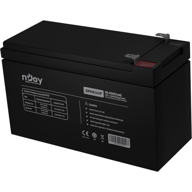 Акумулятор для ДБЖ — батарея nJoy 12 V/9A AGM T2/F2 GP09122F чорний BTVACIUOCTA2FCN01B, фото 1