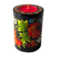 Подсвечник деревянный Петриковская роспись для свечей ручная работа 9x7 см КАЛИНА Украинский сувенир