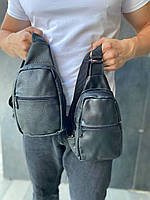 Мужская сумка слинг Практичная нагрудная сумка для мужчин из натуральной кожи на молнии, Слинг рюкзак черный
