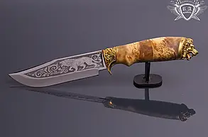 Нож ручной работы "Лев" 160х25х2.2мм из инструментальной стали и рукоятью из капа клена