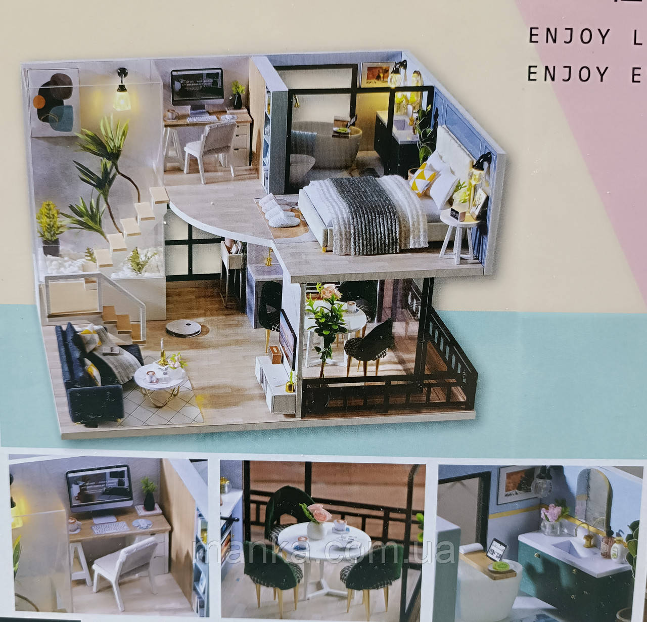 Ляльковий будиночок дерев`яний С 64592  з меблями , підсвічування від батарейок, 25х15 см, фото 1