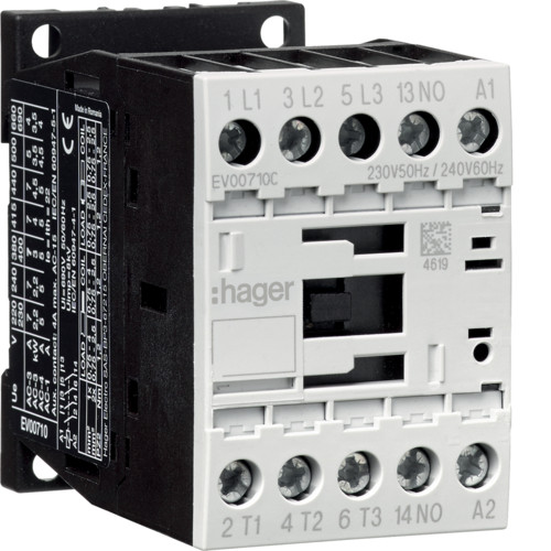 EV00710C Контактор корпусний 3P+1НВ котушка 230В-АС 7А AC-3 Hager