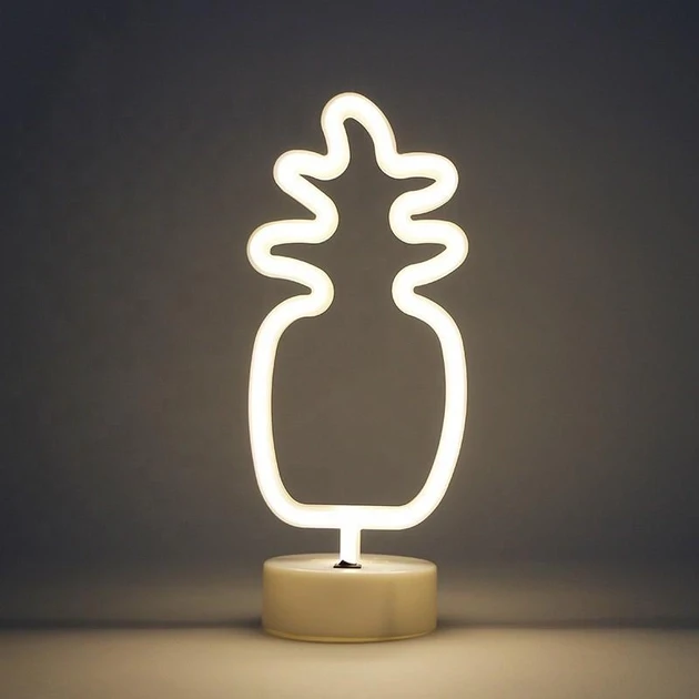 Неоновий світлодіодний нічник для інтер'єру Decoration Lamp Ананас Теплий Білий 30 см <unk> Настільний світильник