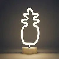 Неоновий світлодіодний нічник для інтер'єру Decoration Lamp Ананас Теплий Білий 30 см <unk> Настільний світильник