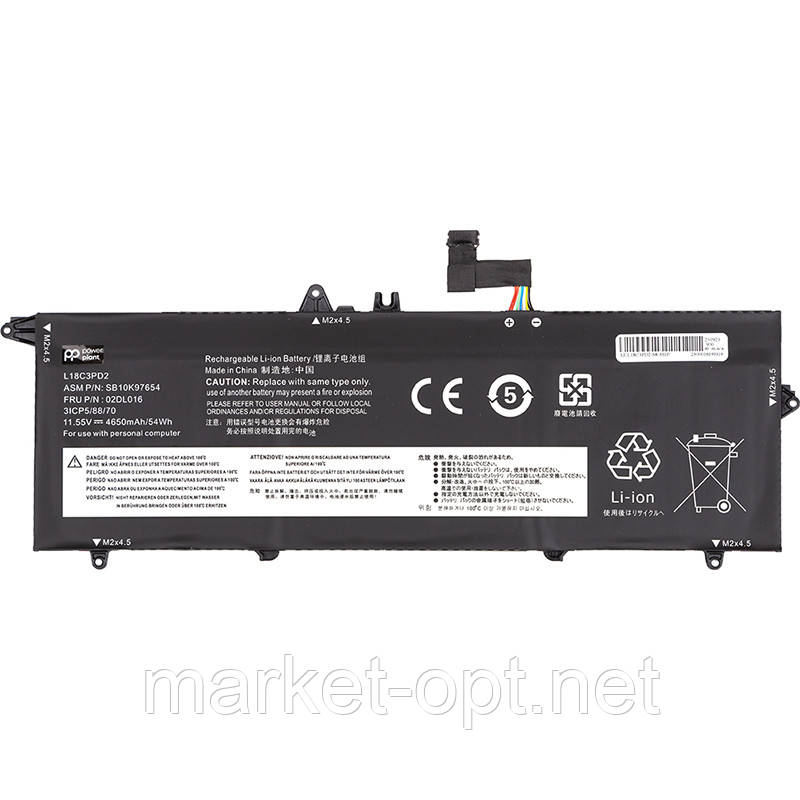 Акумулятор PowerPlant для ноутбуків LENOVO ThinkPad T14S Series (L18C3PD2) 11.55V 4650mAh, фото 1