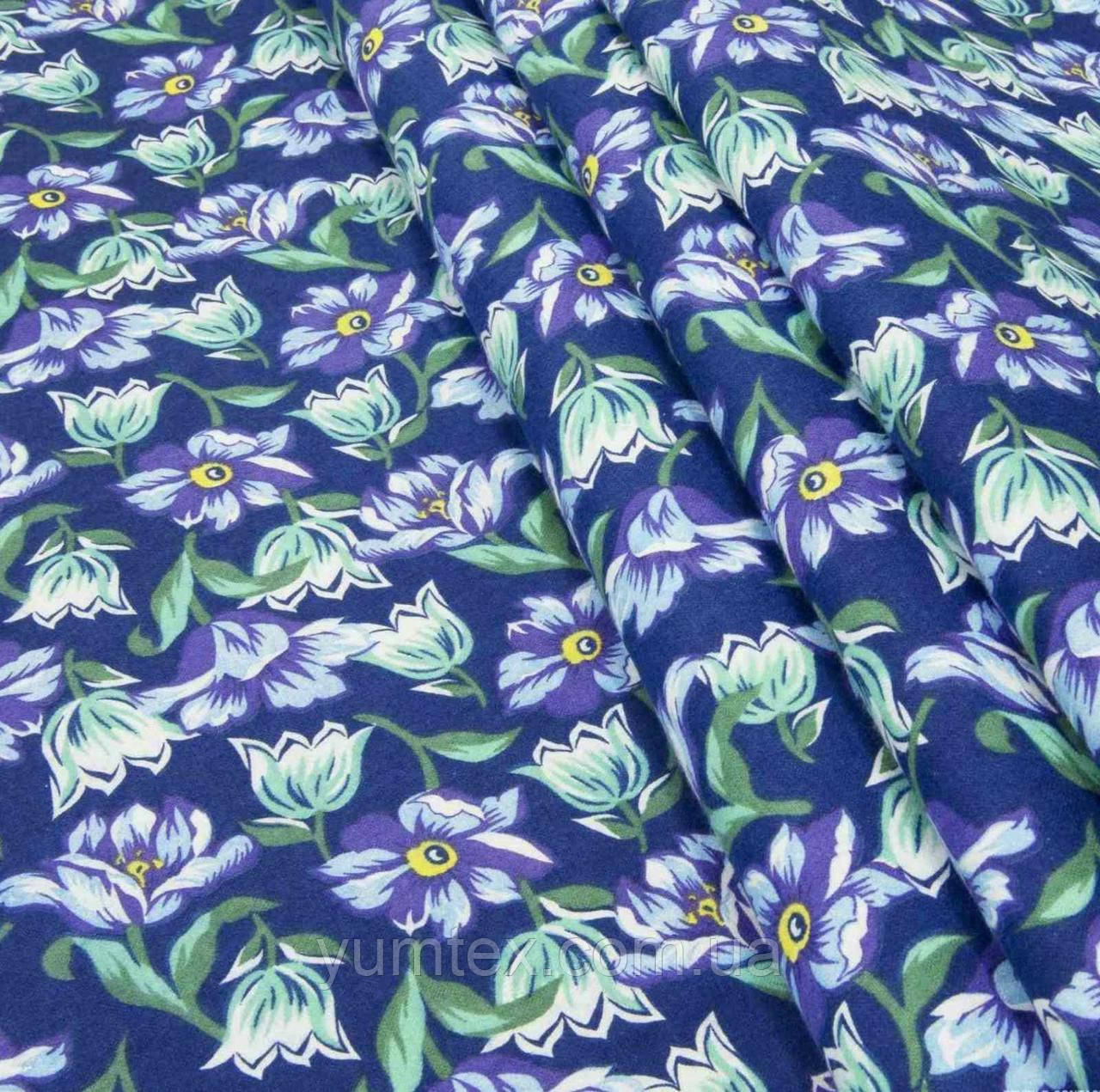 Тканина фланель для сорочок піжам халатів квіти фіолетові