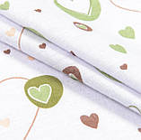 Тканина фланель дитяча для дитячої постільної білизни пелюшок дитячого одягу сердечка зелені коричневі, фото 2
