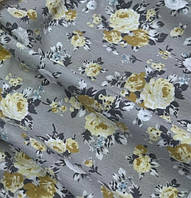 Ткань фланель начос набивная 240 см мелкие цветы желтые розы серая для постельного белья